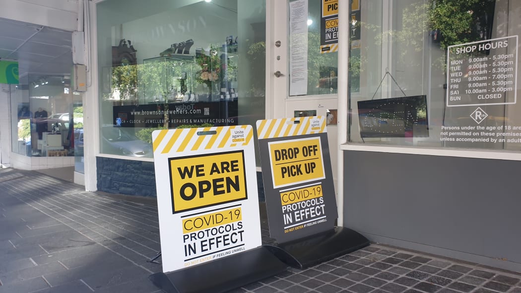 Signs outside Bronson Jewellers in New Plymouth.