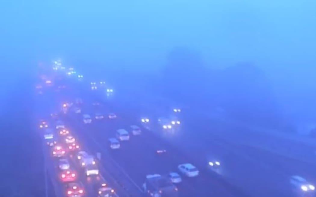 Fog on an Auckland motorway on Monday 8 August.