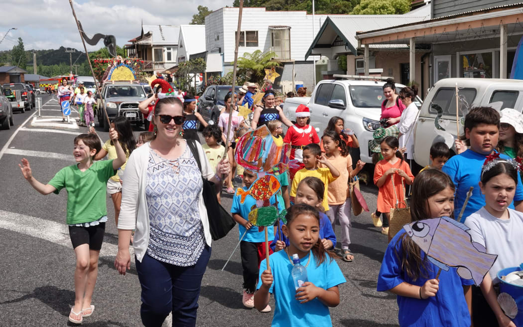 Kāeo Primary School kids parade down the town’s main street.