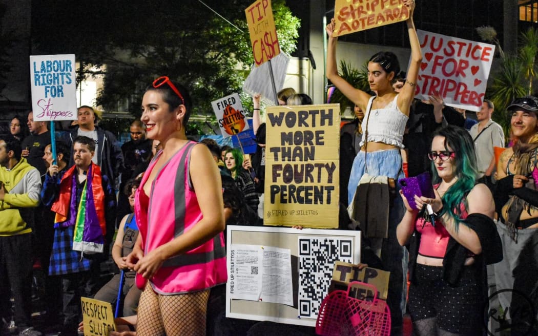 Protesters fight for better treatment of strippers in the workplace.