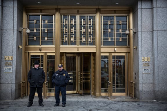 Security guards outside the federal court building in New York.