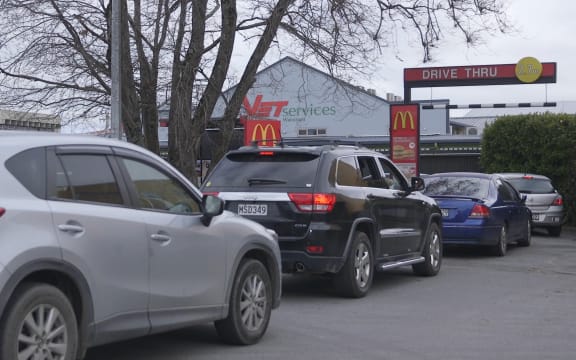 The queue for takeaways under level 3 restrictions in Masterton.