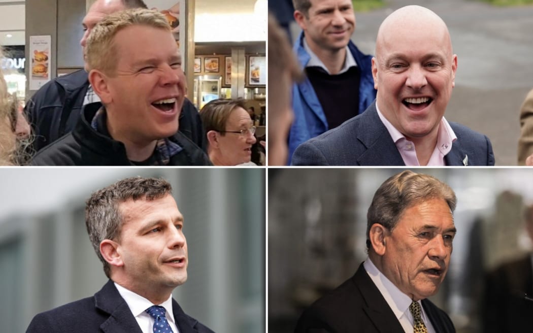 Political party leaders Chris Hipkins, Christopher Luxon, David Seymour and Winston Peters.
