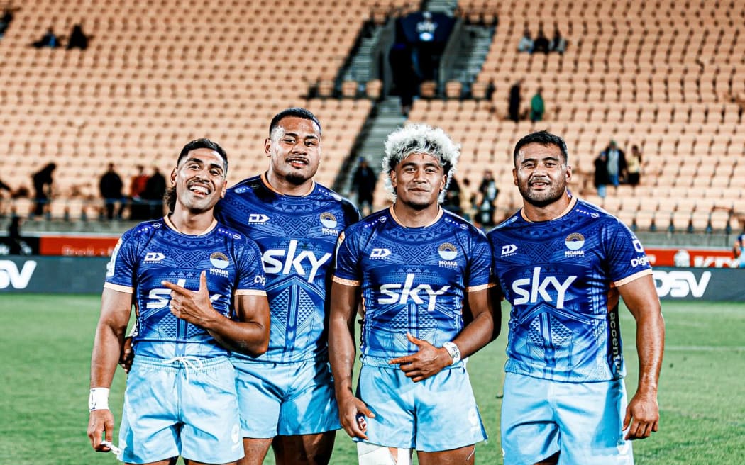 Moana Pasifika players at the Sky Stadium on Friday night. Photo: Moana Pasifika