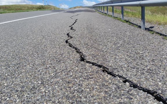 Cracks in a closed section of State Highway 1 just south of Seddon.