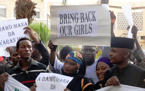Protesters outside the governor's office in Kano last month.