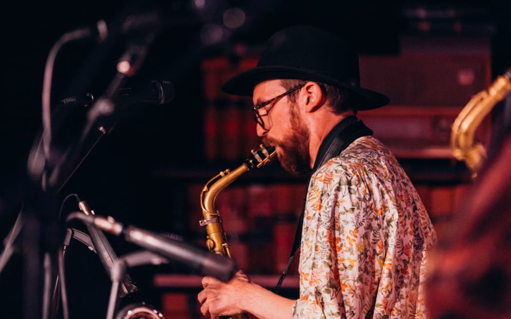 Composer and saxophonist Jake Baxendale performing at Meow for the 2023 Wellington Jazz Festival