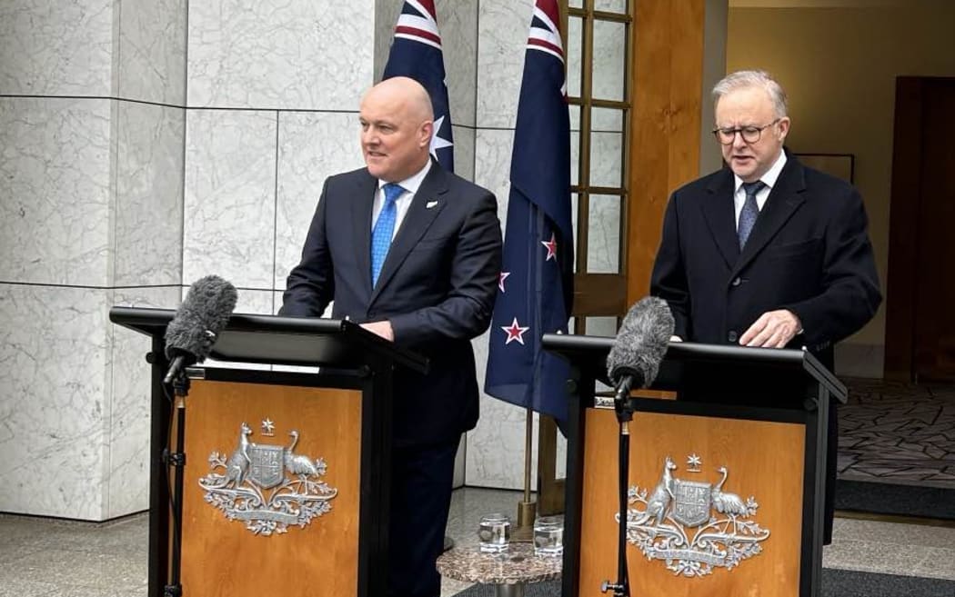 Christopher Luxon and Anthony Albanese hold a joint media conference on August 16, 2024.