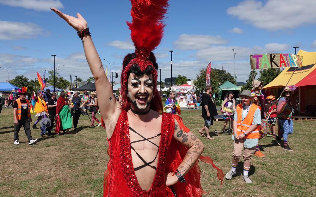 Exuberant drag king Hugo Grrrl was the MC at the post-parade “Gayla”.