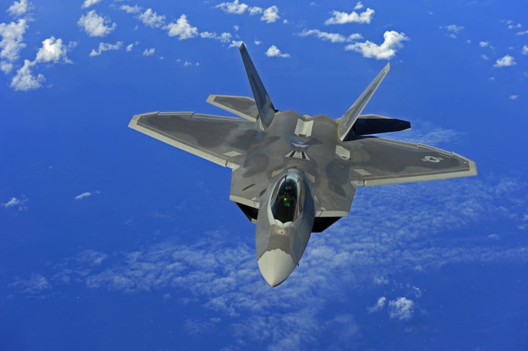A US Air Force F-22 Raptor aircraft over Guam