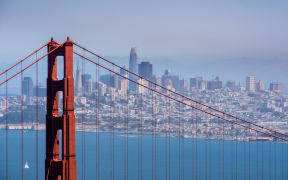 One of the towers of Golden Gate Bridge, San Francisco, California.