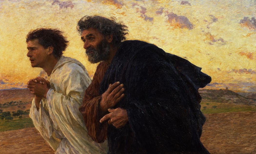Apostles Peter and John hurry to the tomb on the morning of the Resurrection - Eugène Burnand c.1898