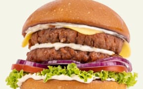 A burger made with a plant-based pattie manufactured by NZ company Plan*t