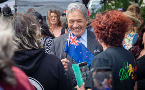 Winston Peters visits protestors at Parliament