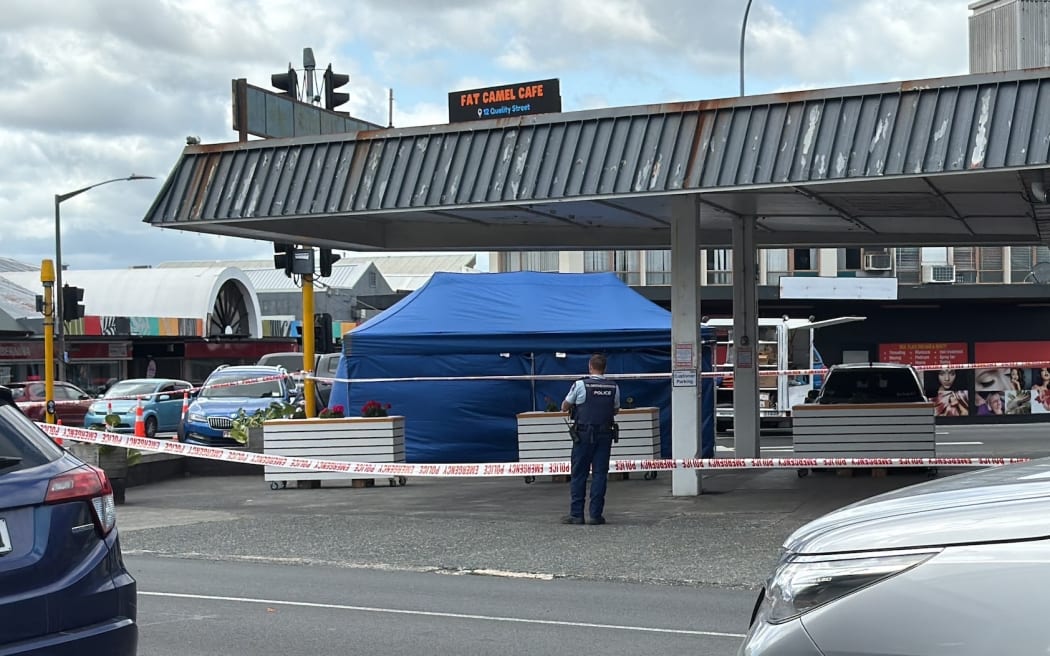 Police at the scene of an 'unexplained' death on Bank Street in central Whangārei.