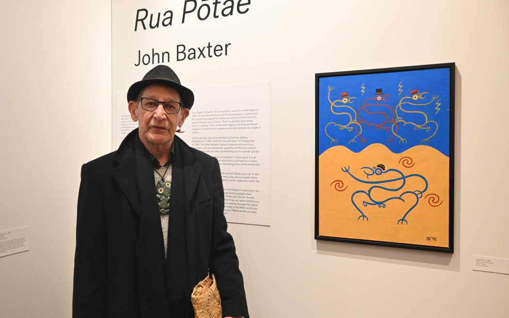 John Baxter at exhibition opening Rua Pōtae Mahara Gallery