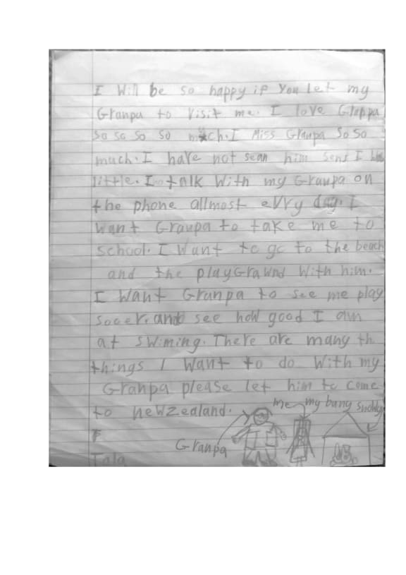 The letter Tala wrote to Immigration New Zealand.