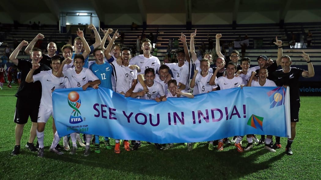 New Zealand celebrate qualifying for the FIFA Under 17 Football World Cup.