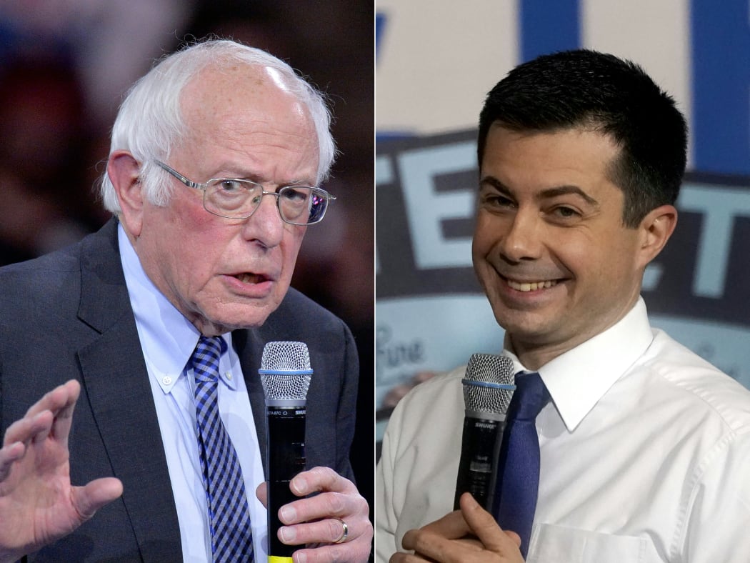 Democratic presidential contenders Vermont Senator Bernie Sanders (left) and former South Bend Indiana mayor Pete Buttigieg.