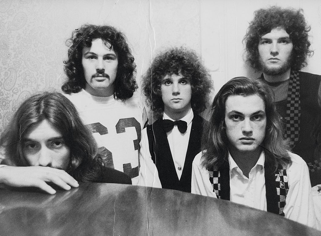 The first Split Enz publicity shot, Dec 1972 (Mike Chunn 2nd from left)