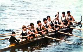 The New Zealand eight after winning the World Rowing Championships in 1982