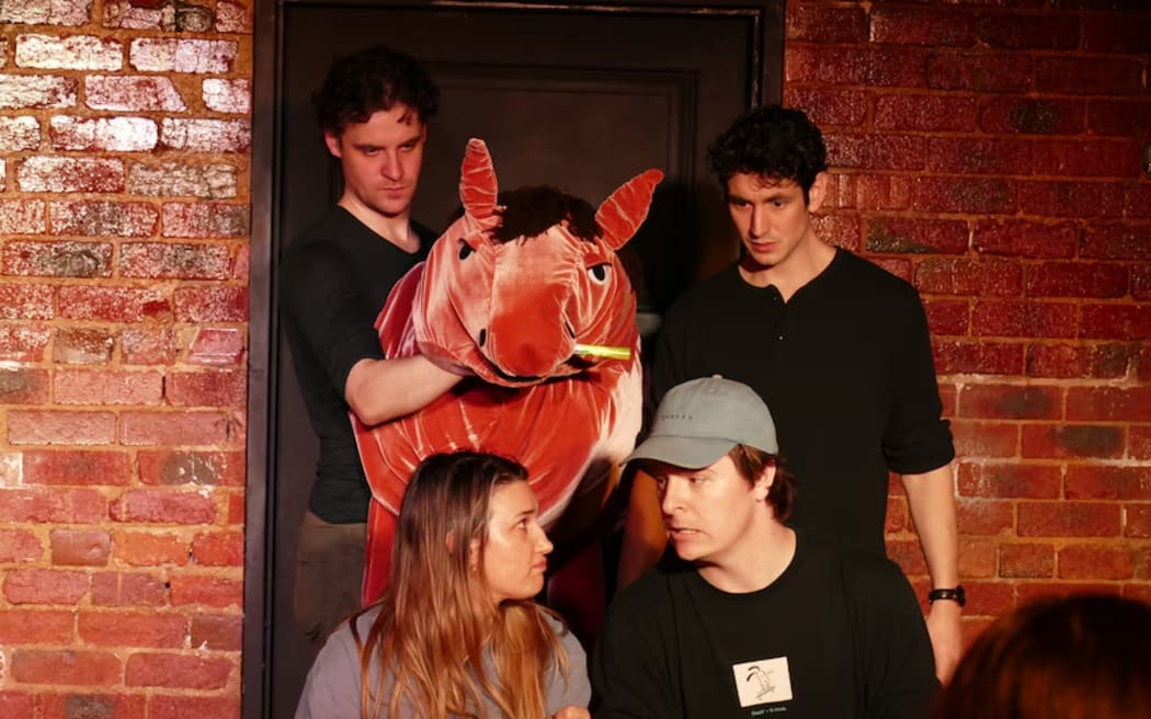 The second act of The Wonder Horse! takes place today, as a young scientist tries to save an endangered snail, with a little help from Phar Lap. Pictured: the cast of The Wonder Horse! in rehearsals.