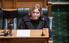 Judith Collins at the first Question time and sitting of the House  in alert level 4 lockdown in the House of Representatives debating chamber.