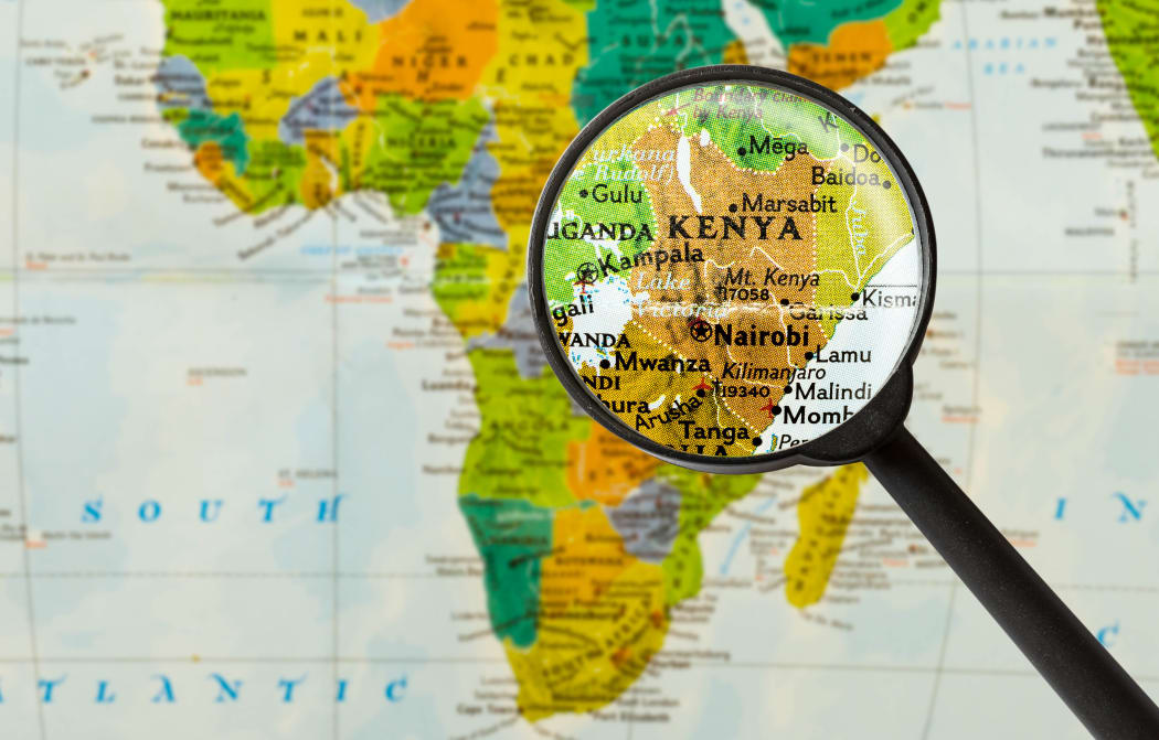 Map of Republic of Kenya through magnigying glass