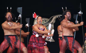 Nga Tumanako performing on the morning of day 3 of Te Matatini, the national kapa haka festival.