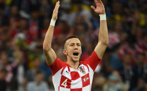 Croatia's forward Ivan Perisic gestures during the Russia 2018 World Cup final.