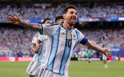 KANSAS CITY, MISSOURI - JUNE 16: Lionel Messi #10 of Argentina celebrates scoring his team’s first goal during the FIFA World Cup 2026 Group J match between Argentina and Algeria at Kansas City Stadium on June 16, 2026 in Kansas City, Missouri. (Photo by Charlotte Wilson/Getty Images)