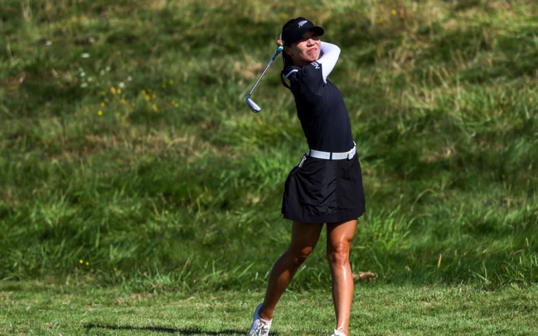 New Zealand's Lydia Ko competes in round 2 of the women’s golf individual stroke play of the Paris 2024 Olympic Games at Le Golf National in Guyancourt, south-west of Paris on August 8, 2024. (Photo by Pierre-Philippe MARCOU / AFP)