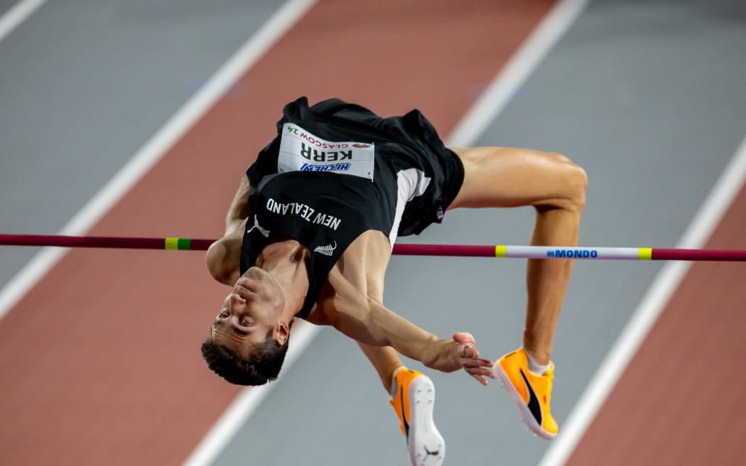 Hamish Kerr on his way to winning the high jump at the 2024 World Athletics Indoor Championships, Glasgow, Scotland