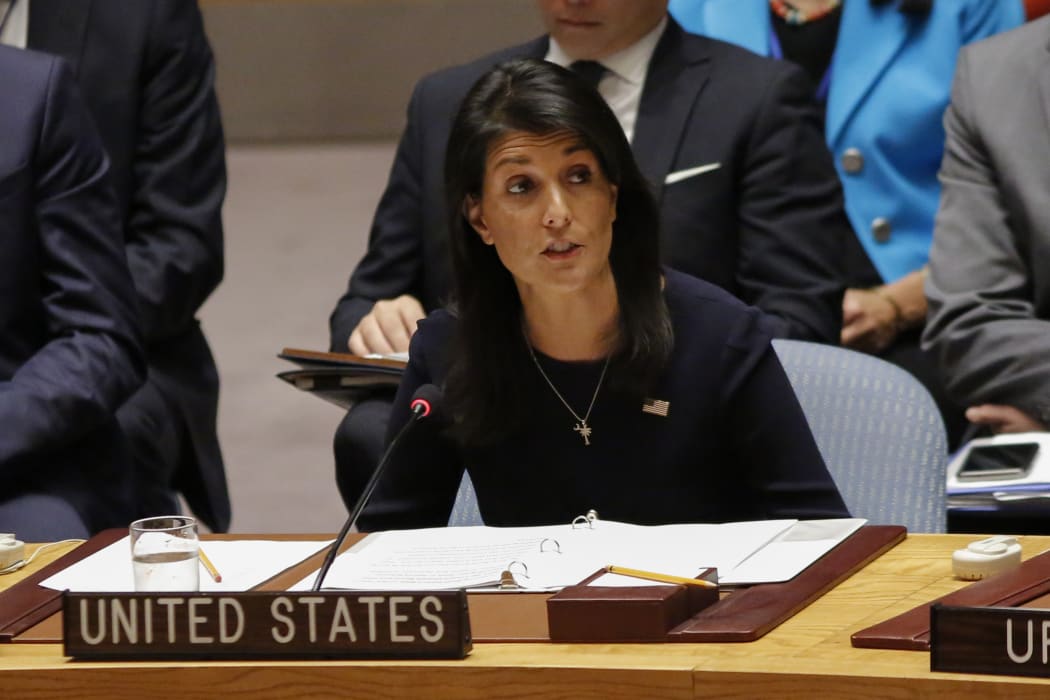 United States Ambassador to the United Nations Nikki Haley speaks during a UN Security Council emergency meeting over North Korea's nuclear test.  4 Sept 2017.