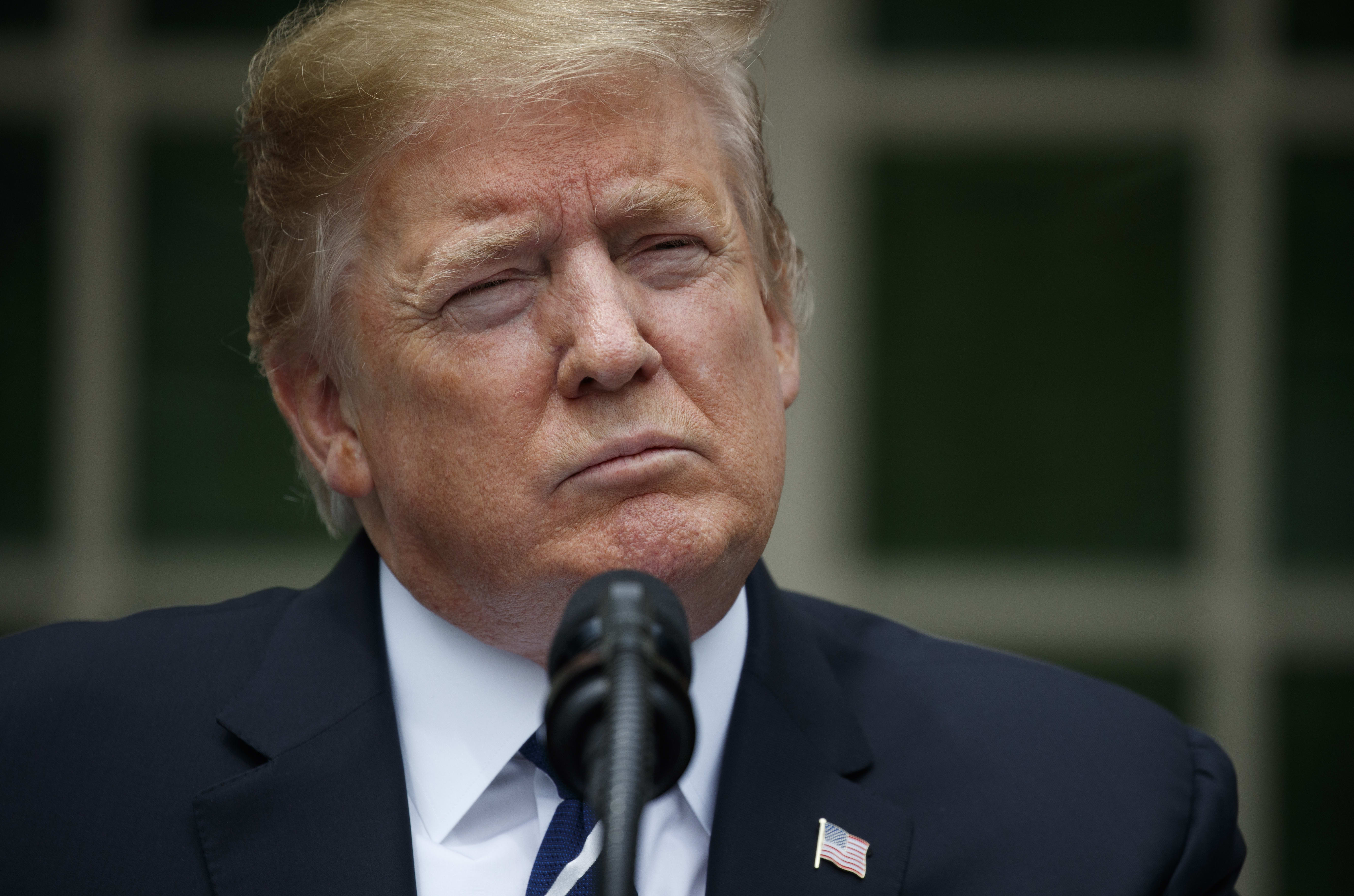 President Donald Trump delivers a statement in the Rose Garden of the White House, Wednesday, May 22, 2019, in Washington.