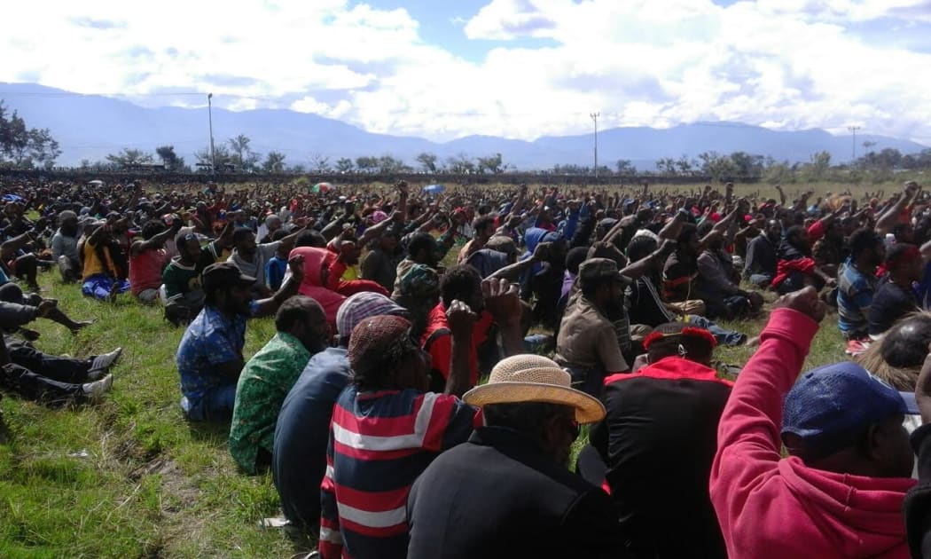 West Papuans show solidarity at a prayer event at Sinapuk Stadium in Wamena.