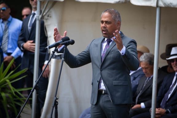 Ratana Fri 24th January 2020.  Labour MP Peeni Henare speaks the the powhiri for Labour coalition government members