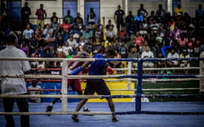 An amateur boxing match at the multi-purpose hall in Honiara.