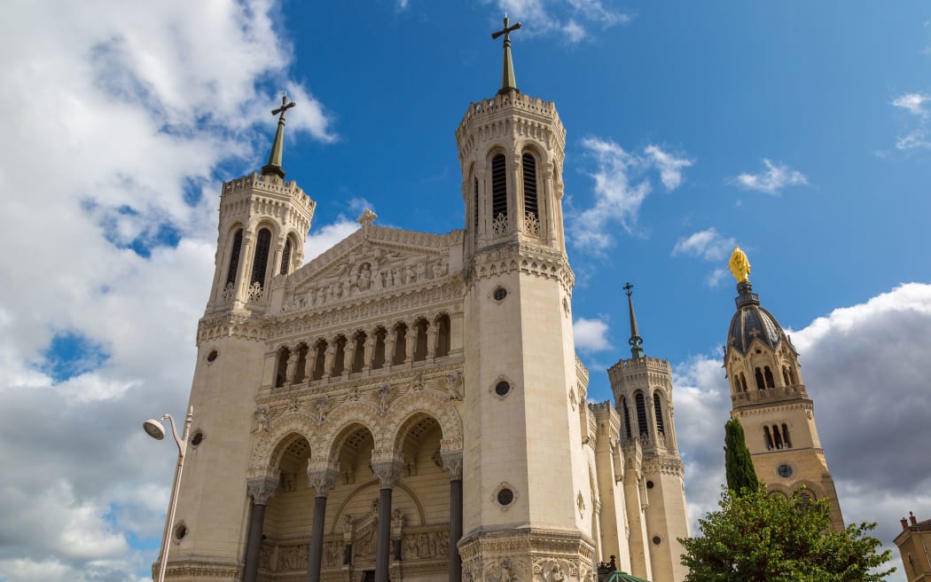 Basilica of Notre Dame de Fourviere in Lyon, France in a beautiful summer day