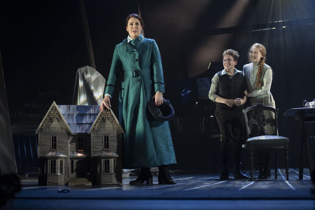 The Governess (Anna Leese), Miles (Alexandros Swallow) and Flora (Alexa Harwood) - NZ Opera's 2019 production of The Turn of the Screw, by Benjamin Britten.