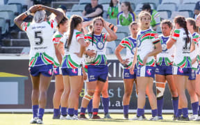The Warriors react after Tamika Upton scores for the Broncos in the opening round of the 2020 NRLW season.