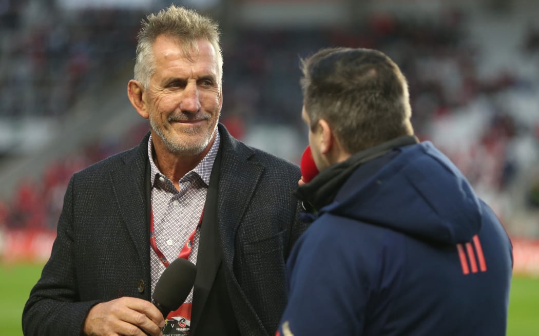 Clash Of Champions, SuperValu Pairc Ui Chaoimh, Cork 3/2/2024. Munster vs Crusaders. Crusaders head coach Rob Penney is interviewed before the game. Mandatory Credit ©INPHO/Ken Sutton