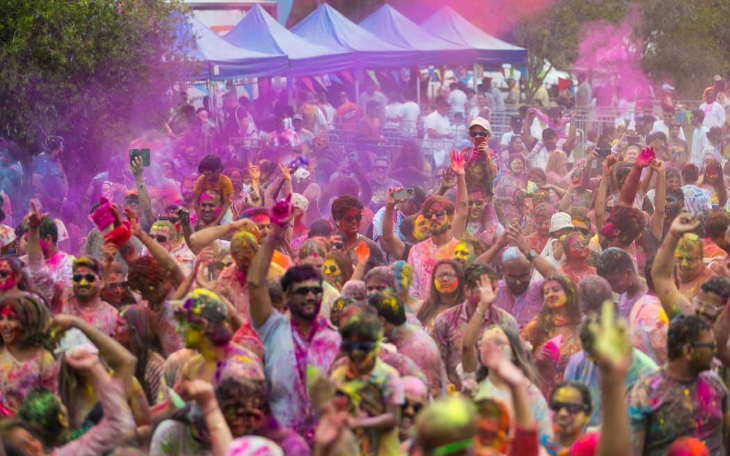 Thousands attended Krisha Holi in Kumeu, Auckland.