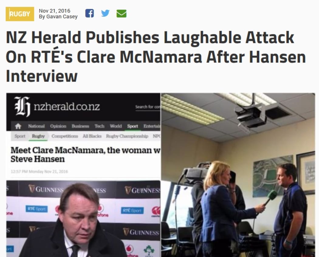 Irish website Balls.ie was not amused by the Herald's coverage of Irish coverage of last weekend's test in Dublin.