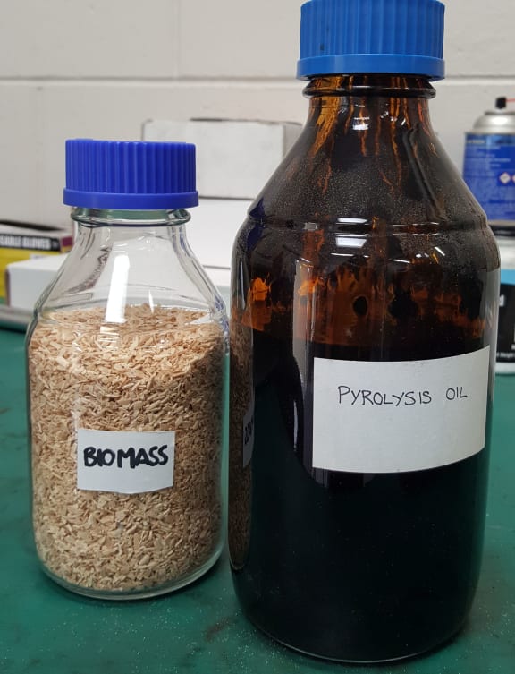 Pyrolosis oil can be turned into biofuel to replace petroleum-based petrol and diesel.