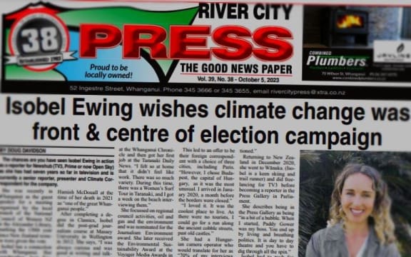 Newshub reporter Isobel Ewing on the front page of The River City Press