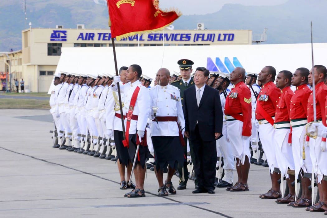Chinese President Xi Jinping is welcomed to Fiji during his first visit to the Pacific island nation in November 2014.