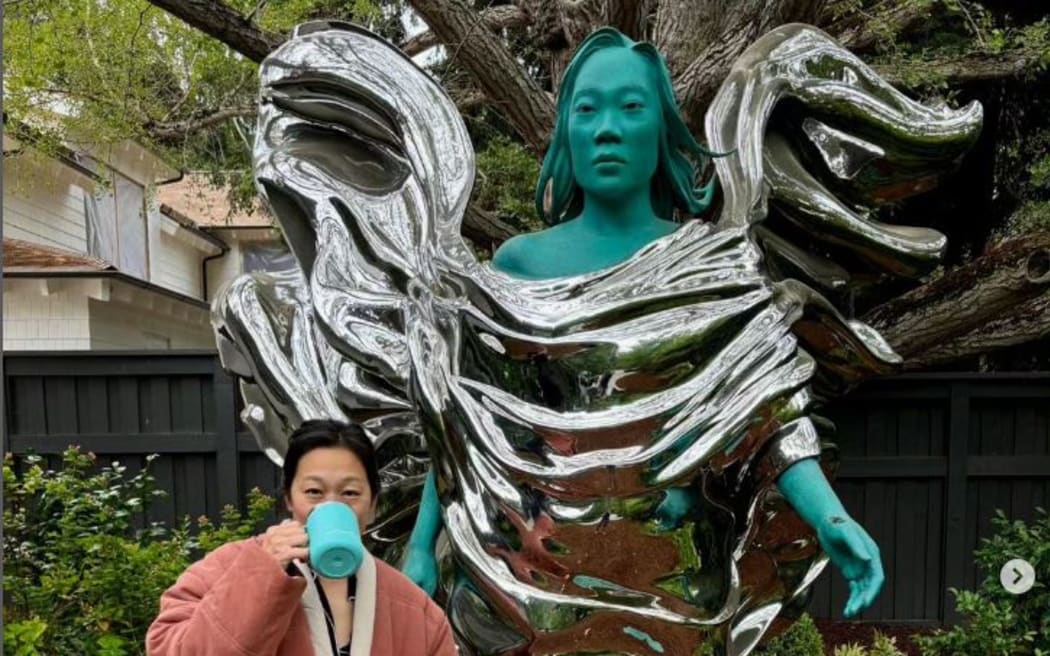 Priscilla Chan and sculpture