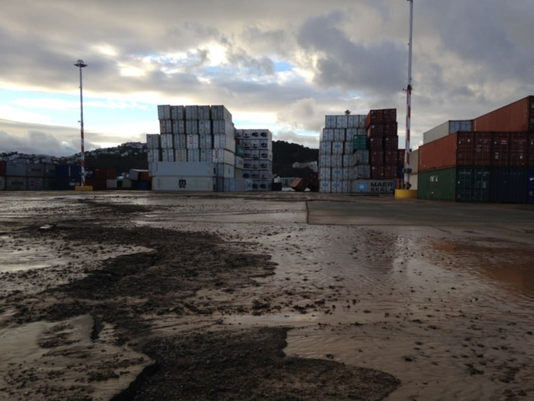Liquefaction at Wellington port's container terminal.