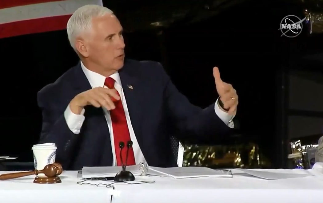 This still image taken from NASA TV, shows US Vice President Mike Pence, at the 5th National Space Council meeting in Huntsville, Alabama, on March 26 2019.